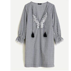J. Crew Black White Gingham Ruffle Scalloped Tunic Small Feminine Preppy
